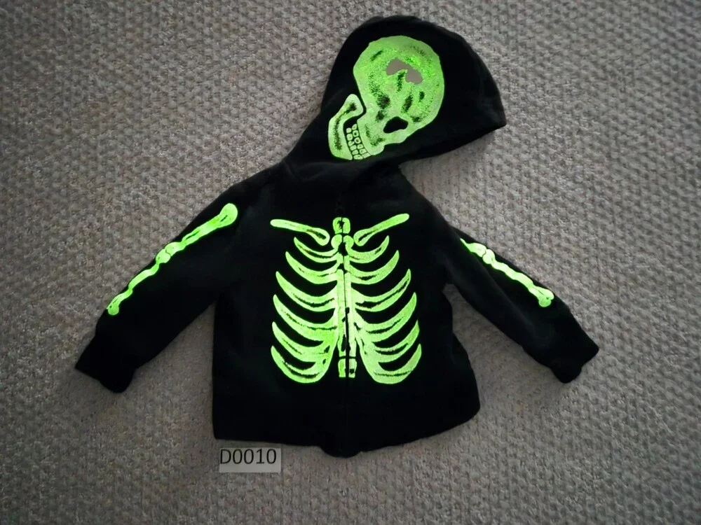 Halloween Old Navy Critter Hood Skeleton 18-24 Months ~ Black & Glow in the Dark